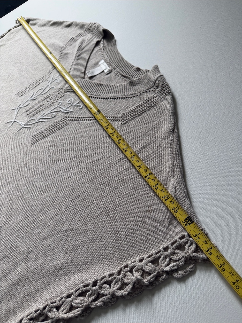 Kenar Women’s Oatmeal Cozy Knit Cotton Embroidered Poncho - SZ: M/L - Picture 10 of 11